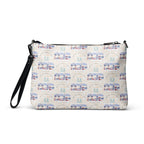 Honeybee Intel Forecast Borsetta crossbody bag by Daemon Luxury with all-over white print and adjustable strap.