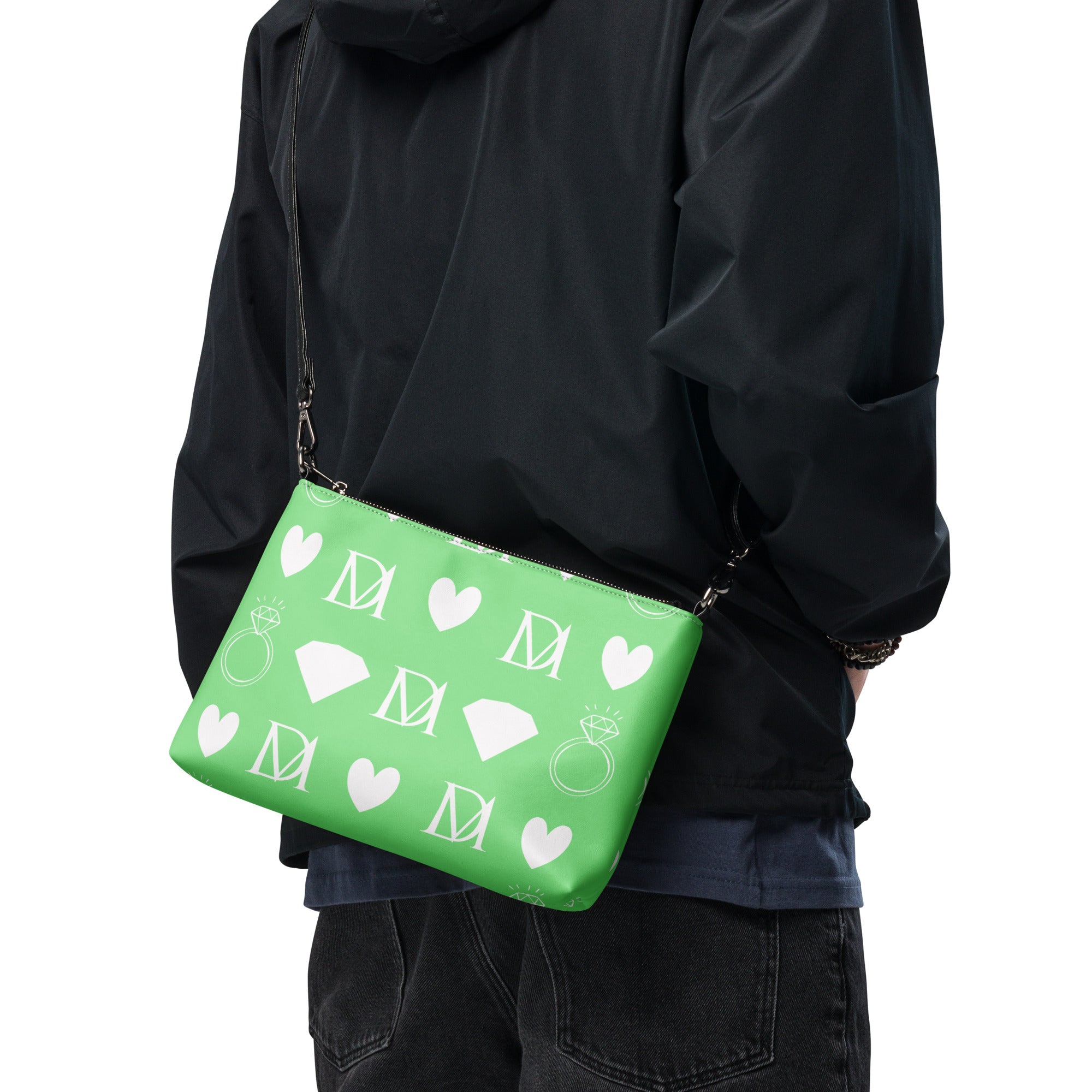 White Borsetta crossbody bag with all-over frosted diamond pattern from Daemon's BELLY REDS Garden collection.