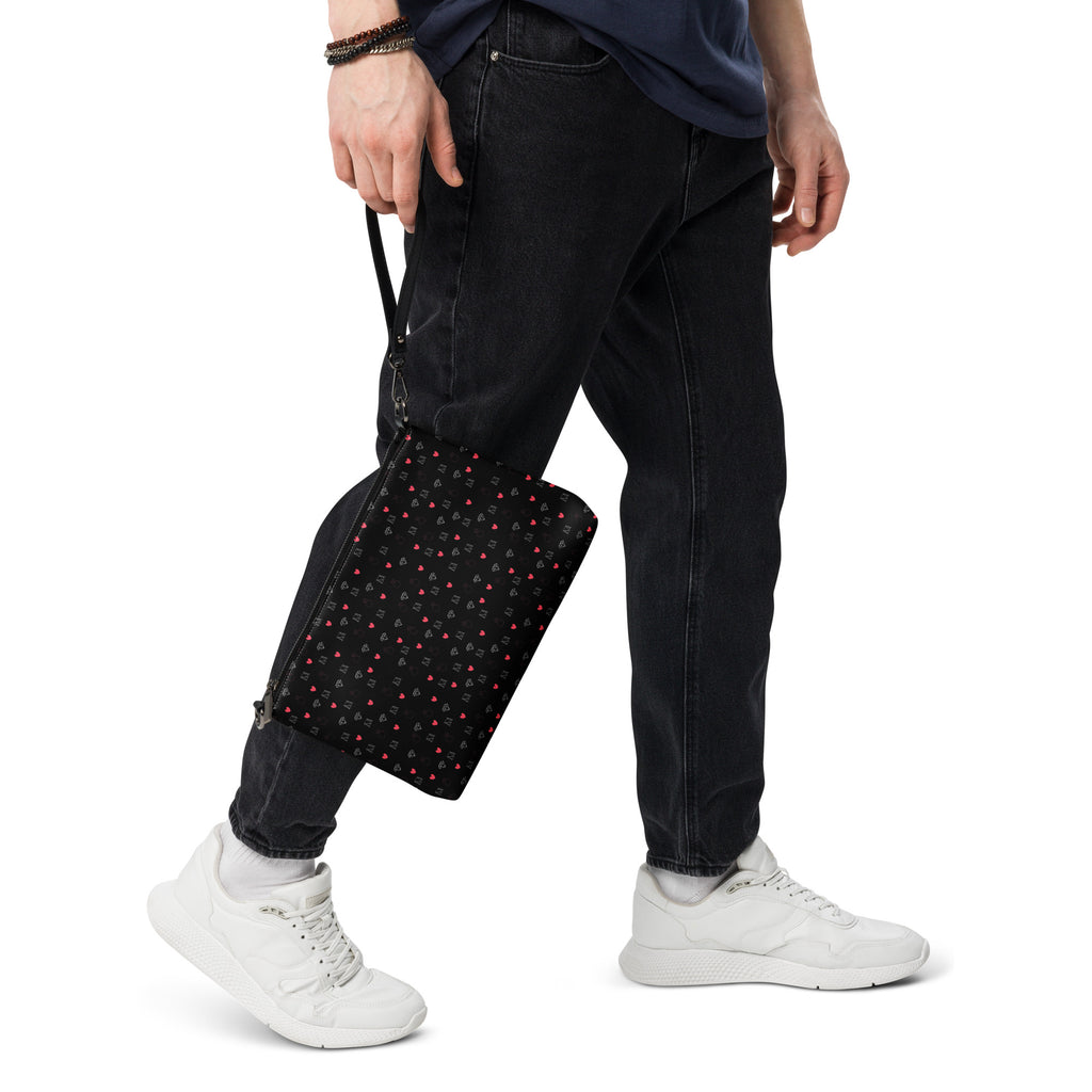 White Borsetta crossbody bag with speckled diamond pattern from Daemon Luxury, featuring an all-over print design.