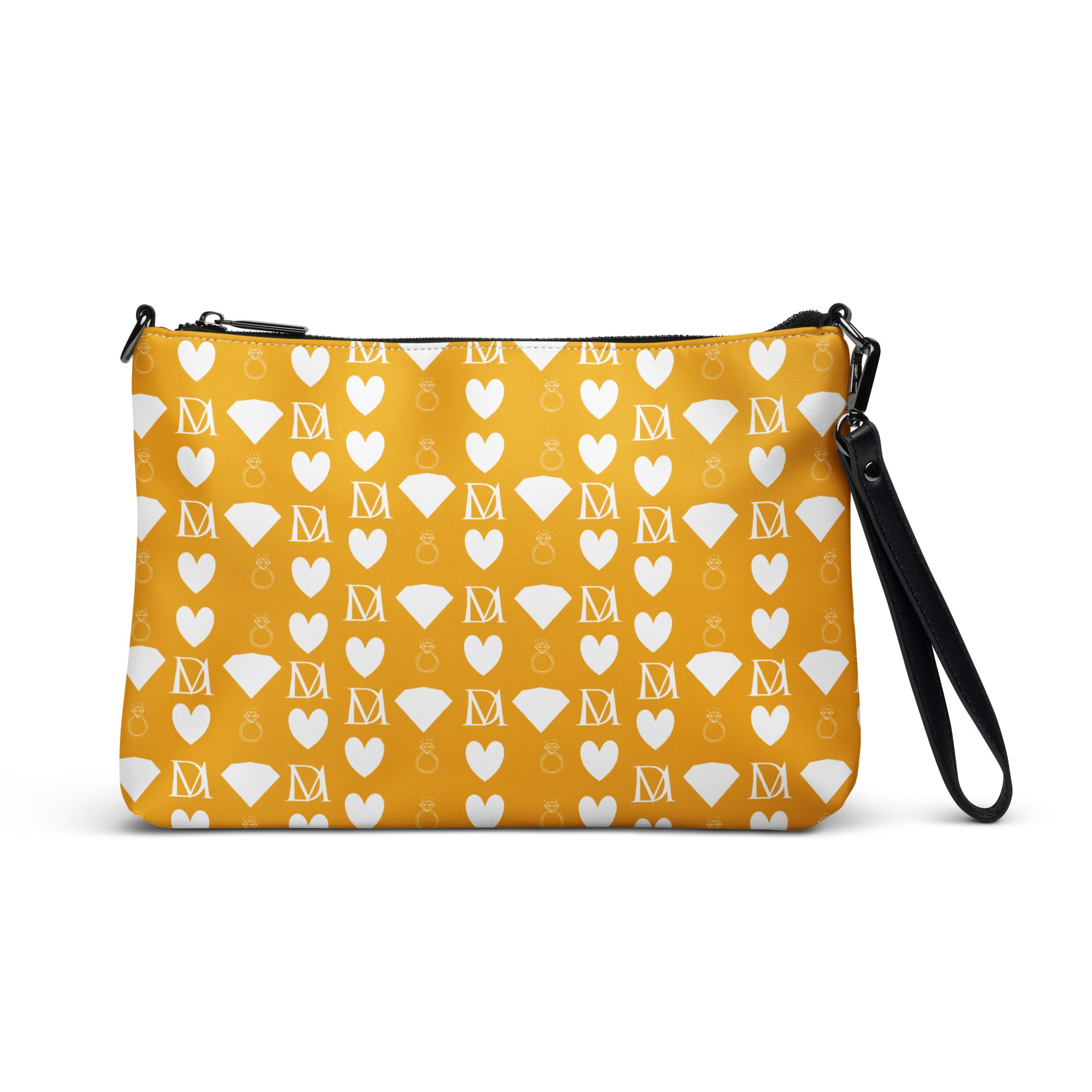 White Borsetta crossbody bag with Frosted Diamonds all-over print by Daemon Luxury, featuring a sleek, stylish design.