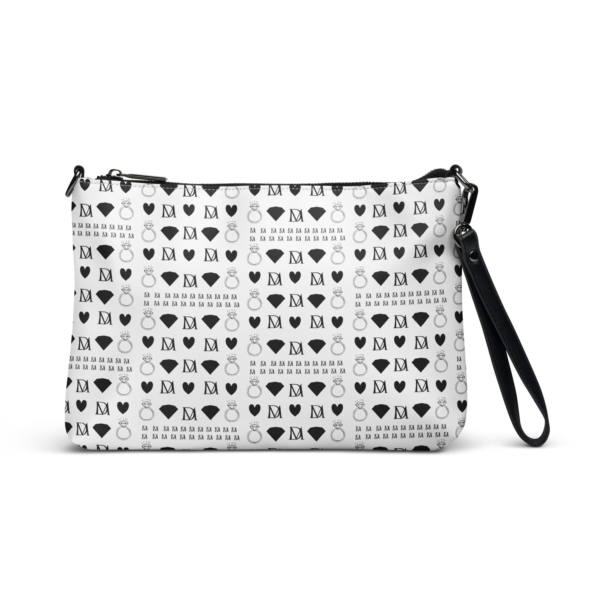 Daemon Luxury Dim Diamonds Artica Blizzard Borsone crossbody bag with all-over white diamond print, front view.