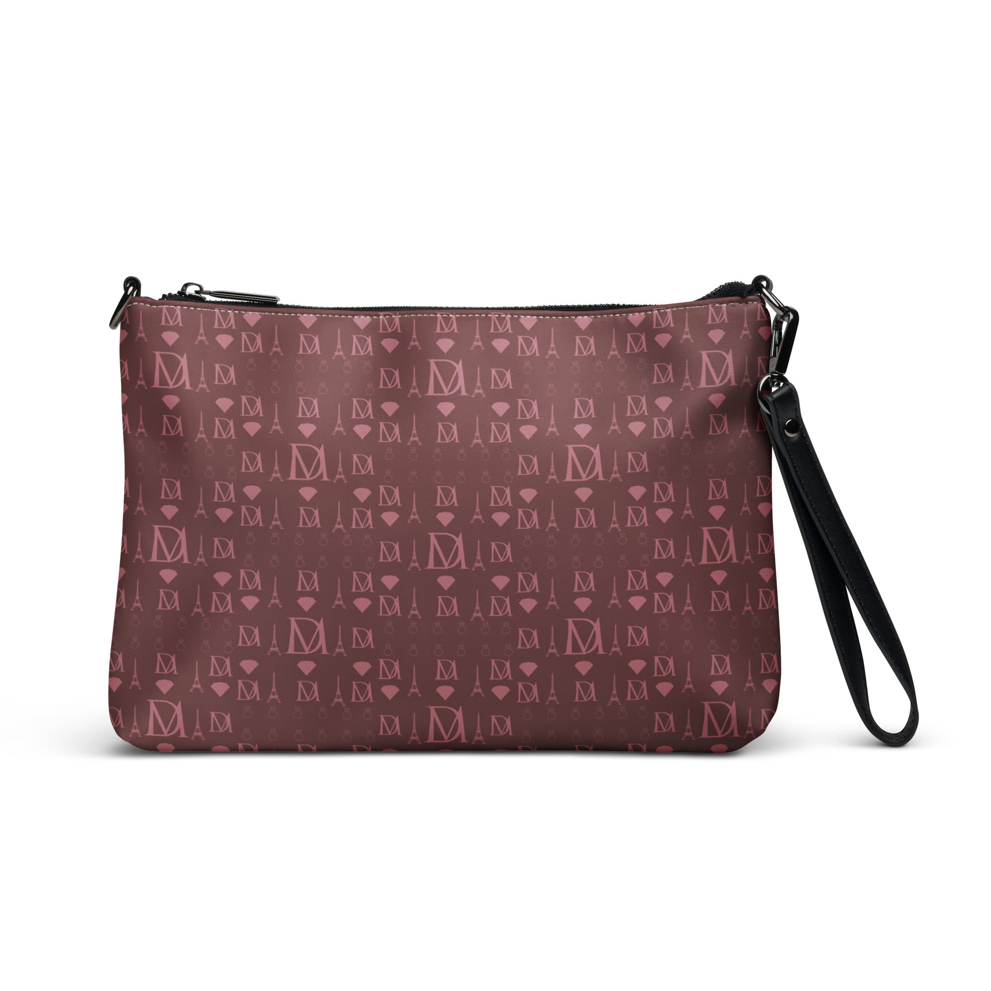 White Dim Horizon Borsetta crossbody bag by Daemon Luxury with all-over print, front view showing stylish design and adjustable strap.
