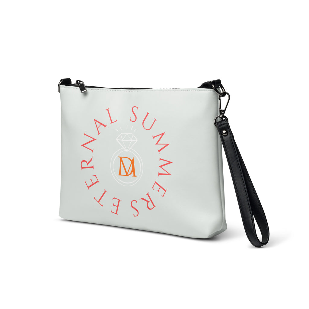 Daemon Luxury Darkroad Metronome Borsetta crossbody bag with all-over white print, front view showing detailed design.