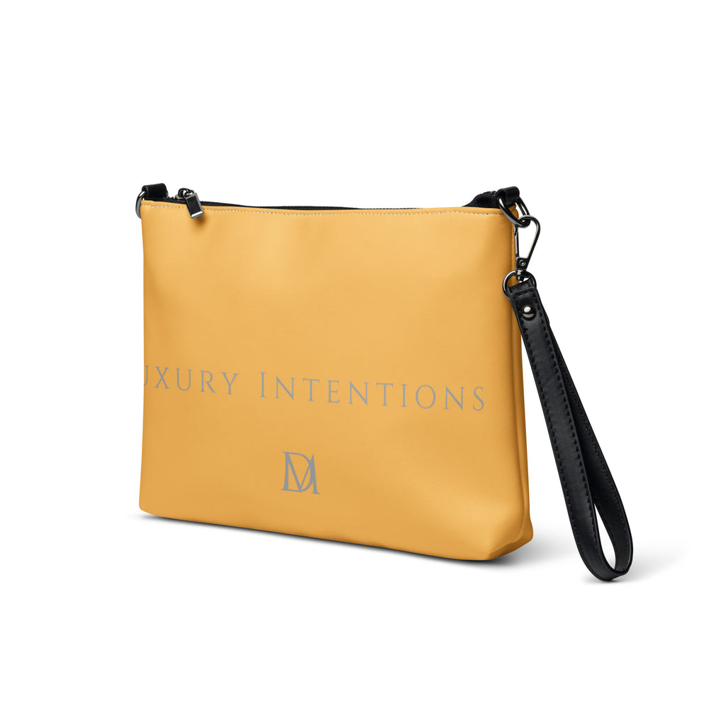 Daemon Luxury Stargaze Minno crossbody bag with all-over white print featuring luminous firefly design, front view.