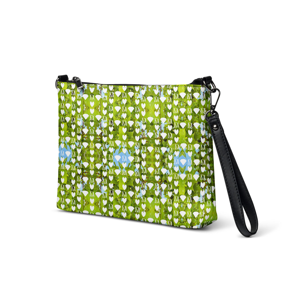 Daemon Luxury Belly Red’s Garden (Rebirth) Borsetta crossbody bag with all-over white floral print, shown from the front left angle.