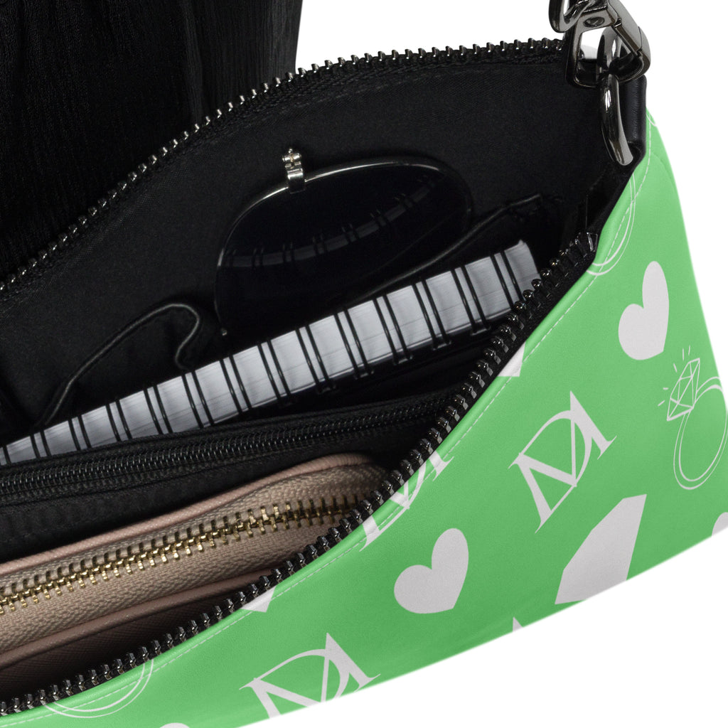 Daemon Frosted Diamonds BELLY REDS Garden crossbody bag with all-over white print and adjustable strap, stylish and functional accessory.