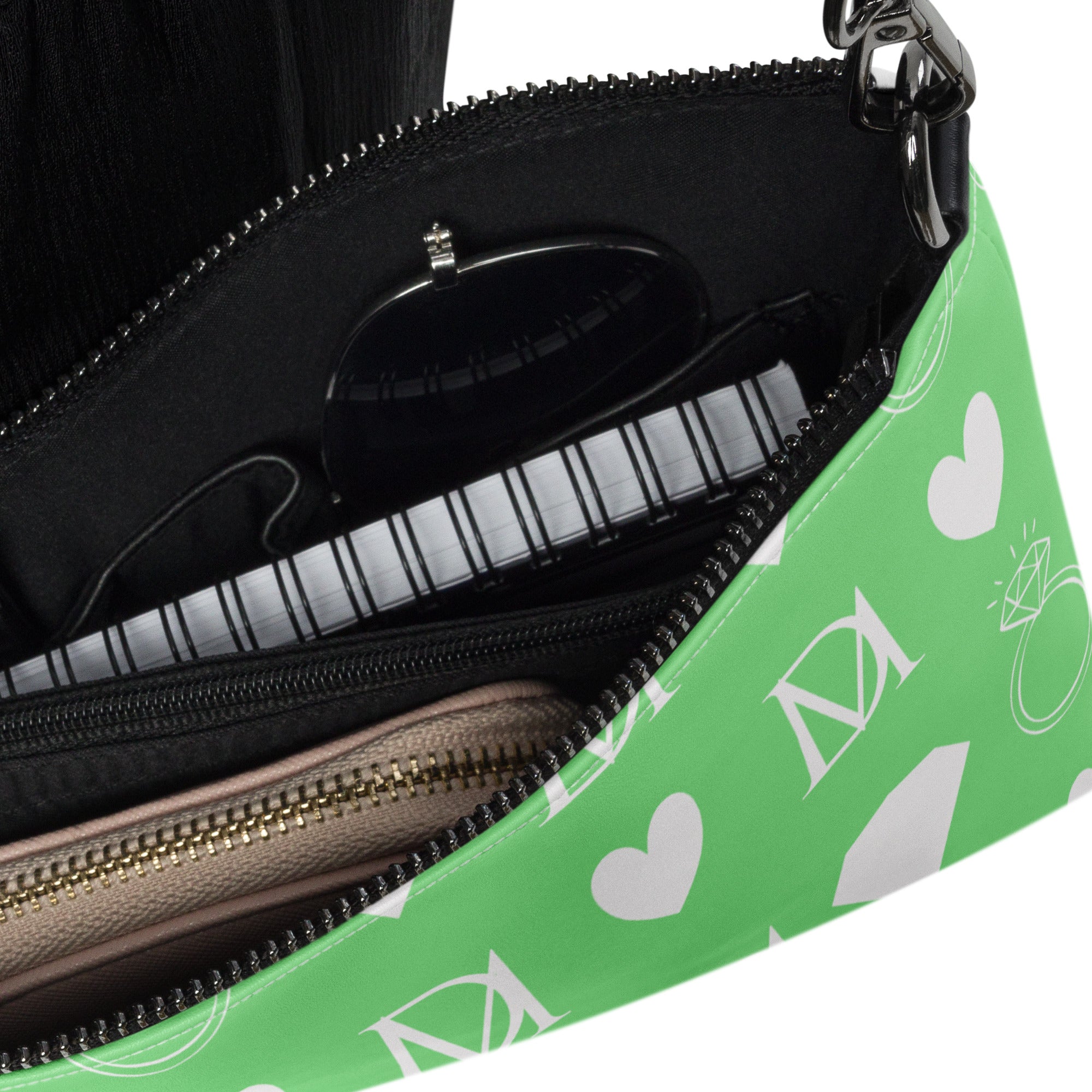 Daemon Frosted Diamonds BELLY REDS Garden crossbody bag with all-over white print and adjustable strap, stylish and functional accessory.