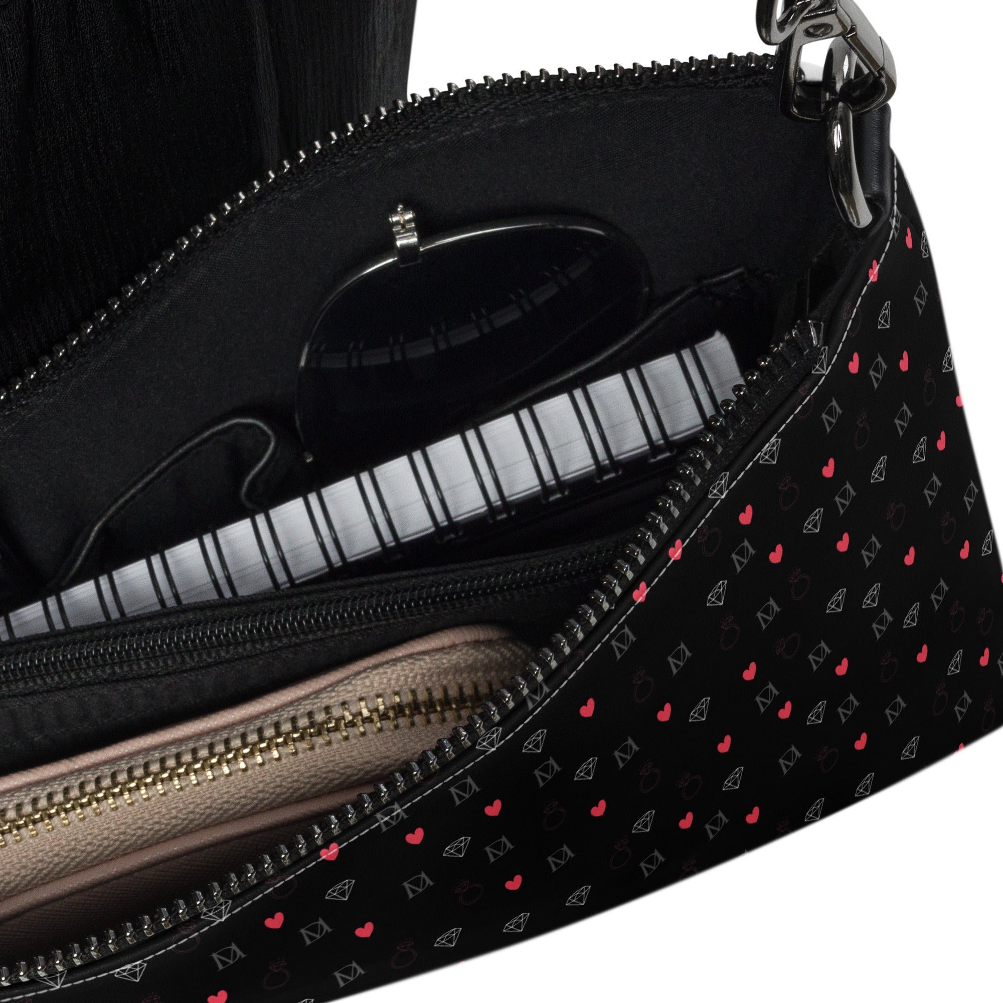 White Borsetta crossbody bag with speckled diamond pattern from Daemon Luxury, showcasing all-over print and stylish design.