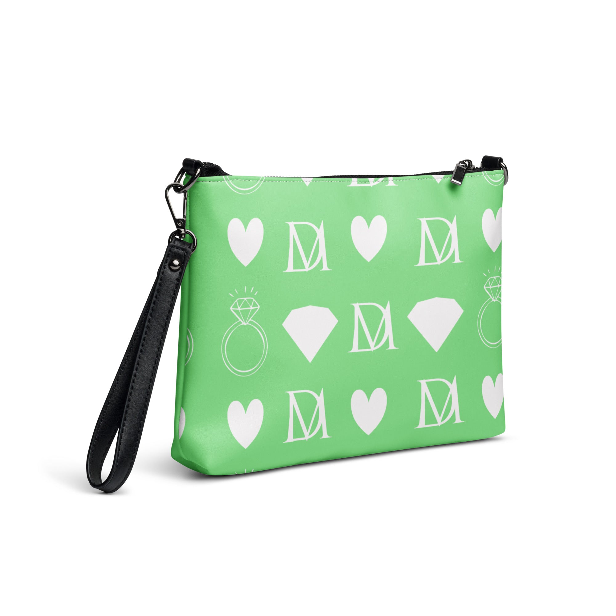Daemon Frosted Diamonds BELLY REDS Garden Borsetta crossbody bag with all-over print, white background, right back view.