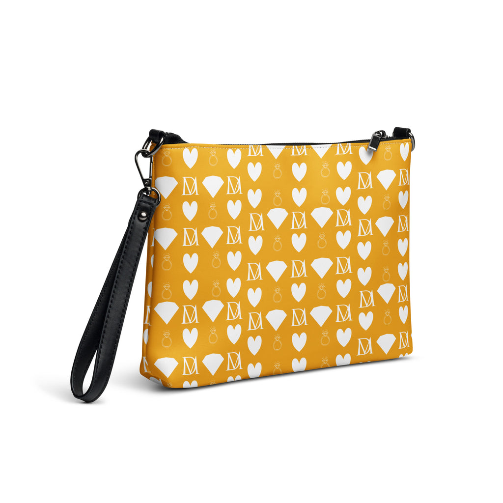 White Borsetta crossbody bag with all-over frosted diamond print by Daemon Luxury, showing the right back view.
