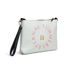 Darkroad For Eternity crossbody bag by Daemon Luxury featuring an all-over white print, shown from the right back angle.