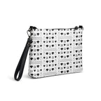 Daemon Luxury Dim Diamonds Artica Blizzard crossbody bag with all-over white diamond print, showing the right-back view.