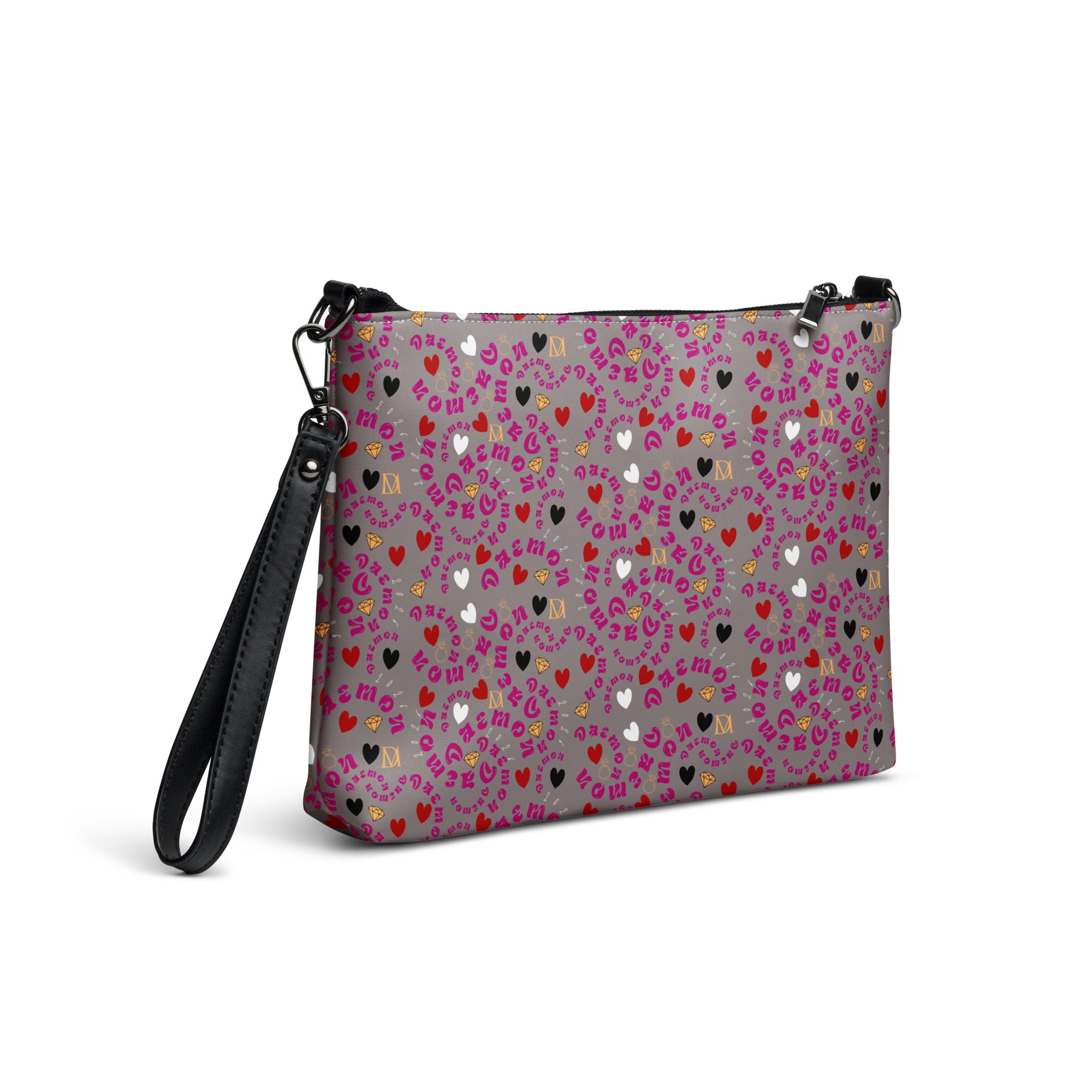 Daemon Luxury Carnival Bay Picasso Mirrors Borsetta crossbody bag with all-over white print, shown from the right back side.