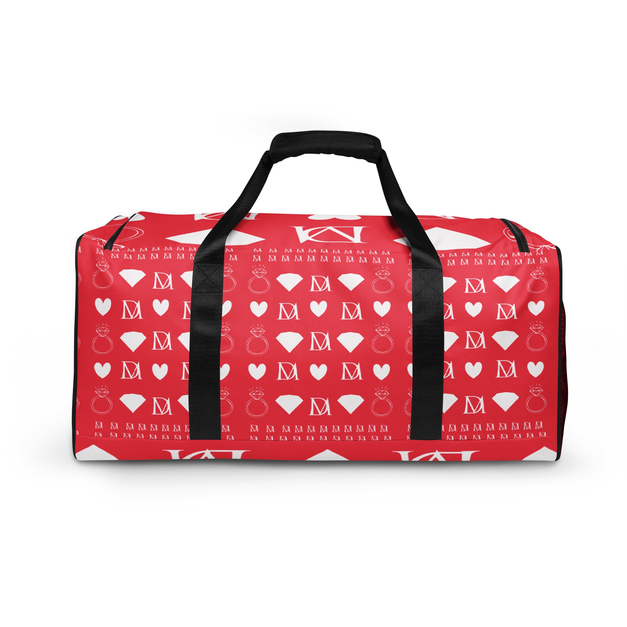 White Daemon Frosted Diamonds La Flame borsone duffle bag with all-over diamond pattern and bold graphic design.
