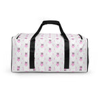 Daemon Luxury Frosted Hearts Artica duffle bag with all-over white print, featuring a stylish and spacious design for travel or gym use.