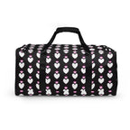 Daemon Luxury Frosted Hearts Nemesis Borsone all-over-print duffle bag with white background and heart pattern design.