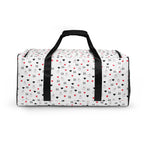 Daemon Luxury Speckled Diamonds Artica Blizzard all-over-print duffle bag with white background and vibrant diamond pattern.