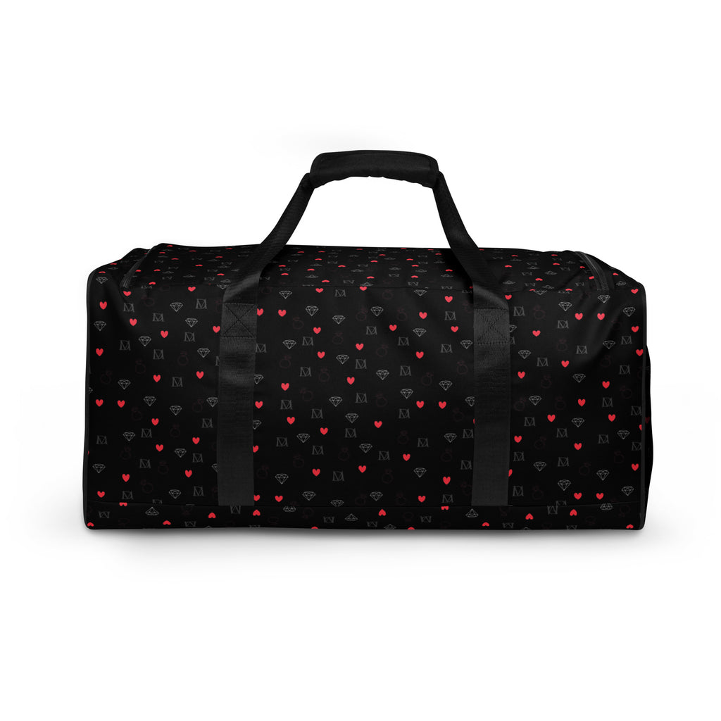 Daemon Luxury Speckled Diamonds NEMESIS duffle bag with all-over white print and stylish design.