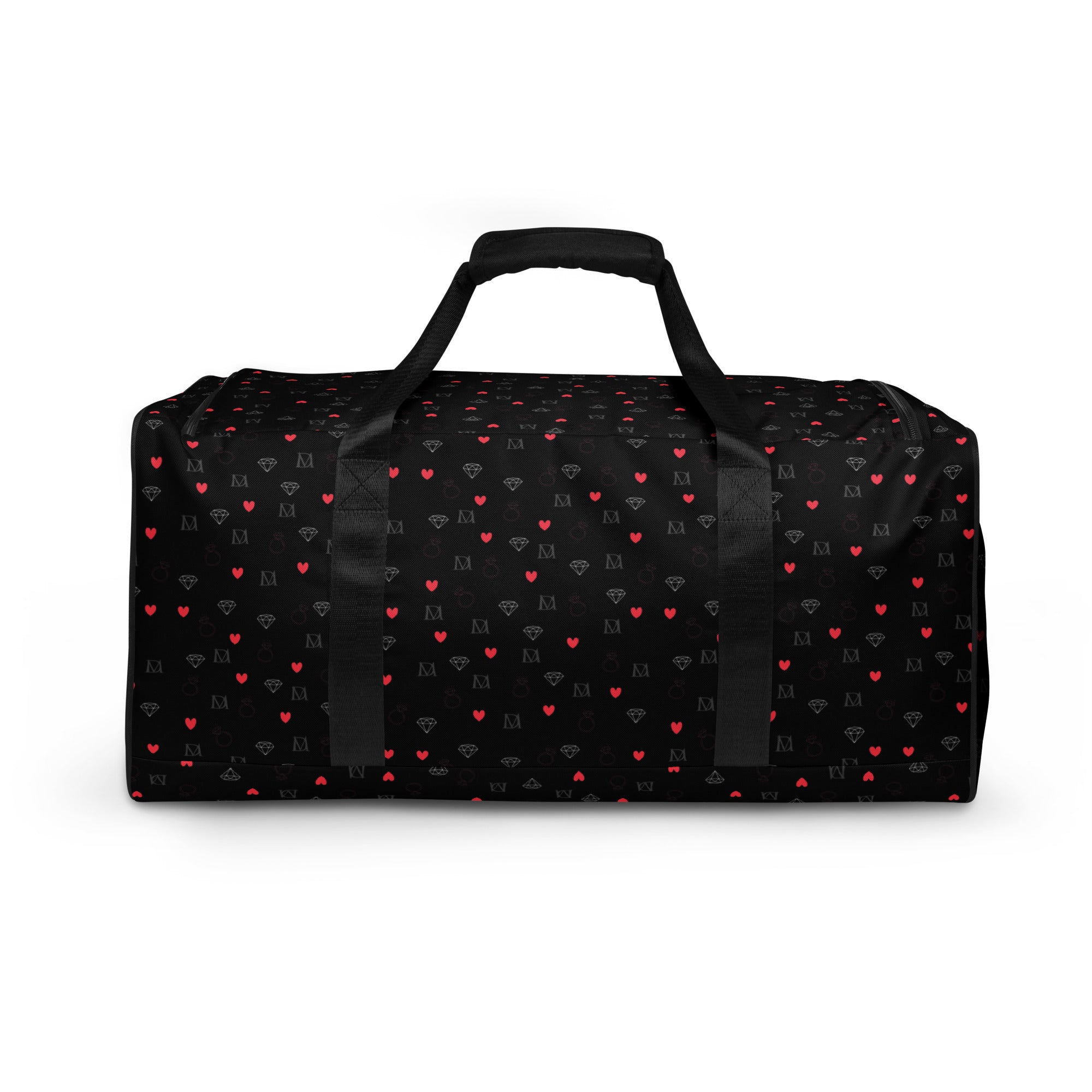 Daemon Luxury Speckled Diamonds NEMESIS duffle bag with all-over white print and stylish design.