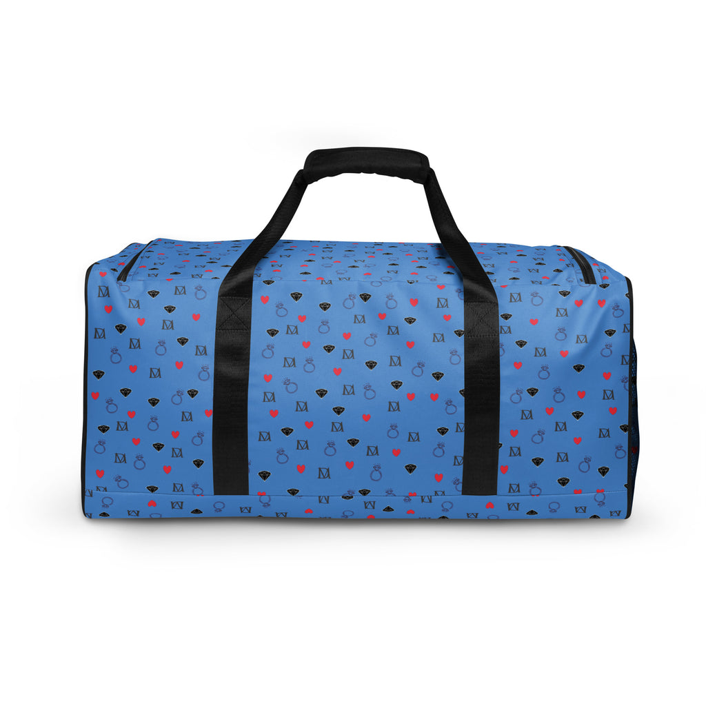 Daemon Luxury Speckled Diamonds Minno Harbor all-over-print duffle bag with white background and vibrant diamond pattern.