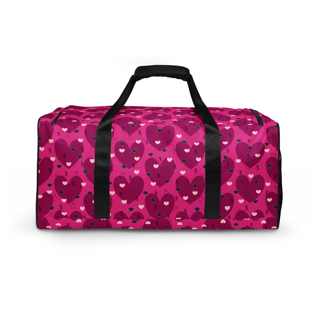 Heartfelt STF Little Magenta Borsone duffle bag by Daemon Luxury with all-over print on white background.