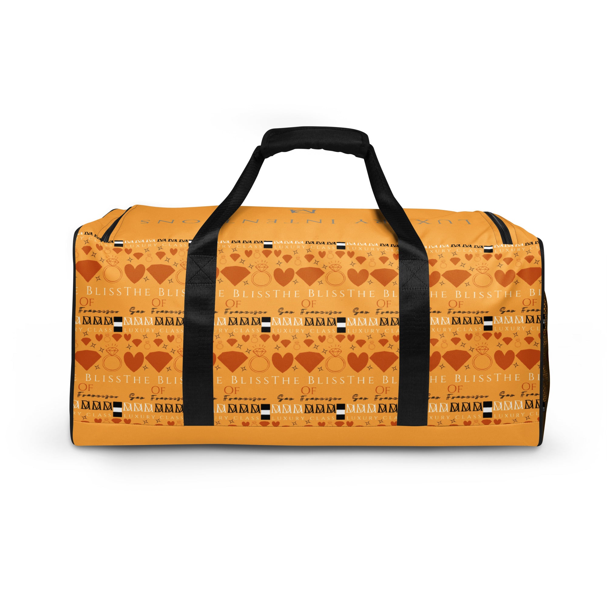 Daemon Luxury STF Bliss Lucciole Falo duffle bag with all-over print in white, showcasing its spacious design and stylish pattern.