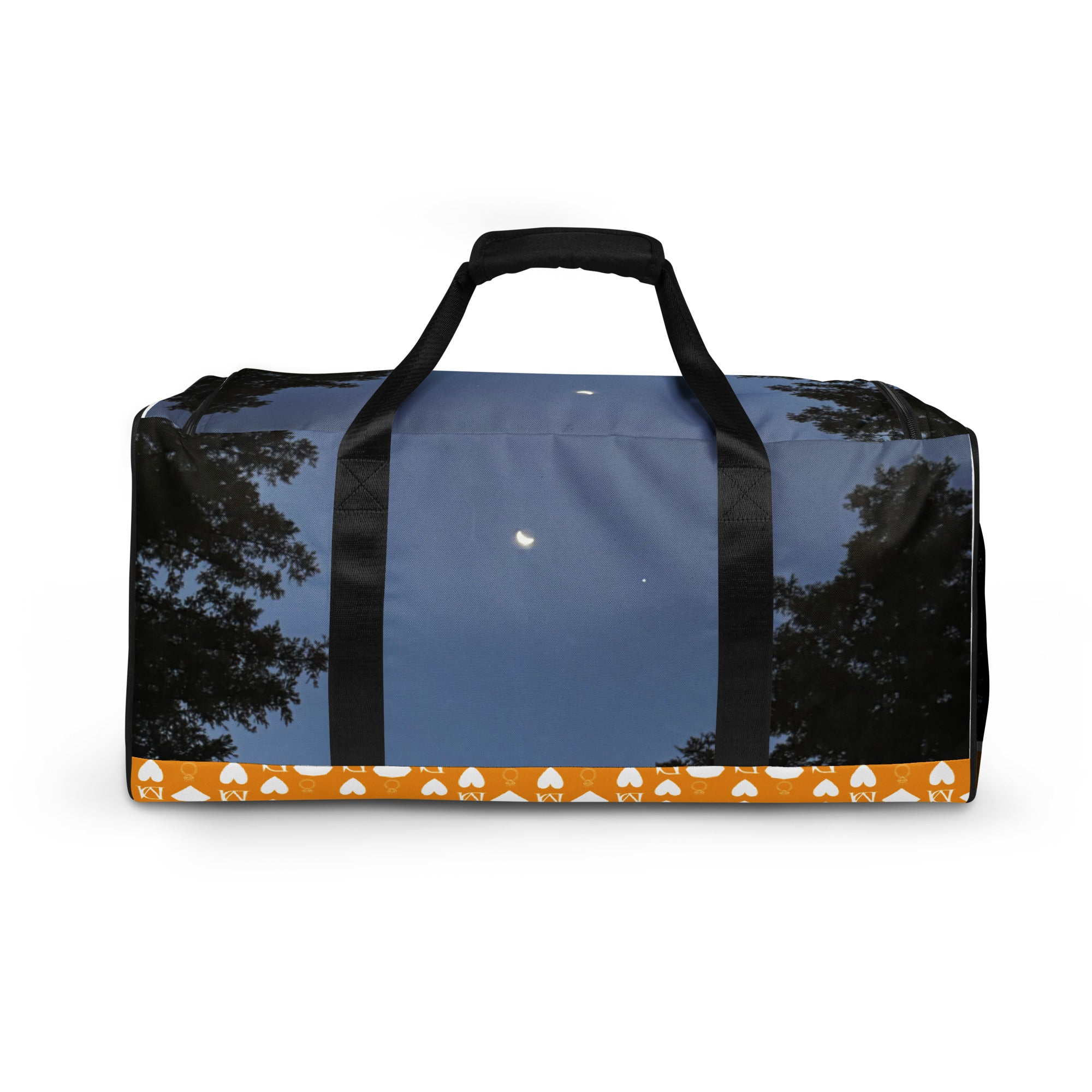 Daemon Luxury Crescent City Tarmin Honeybees all-over-print duffle bag with white back, stylish and spacious travel accessory.
