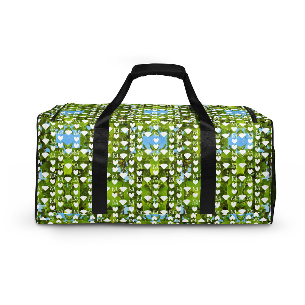 Daemon Luxury Belly Red’s Garden (Rebirth) Borsone duffle bag with all-over white print and vibrant floral design.
