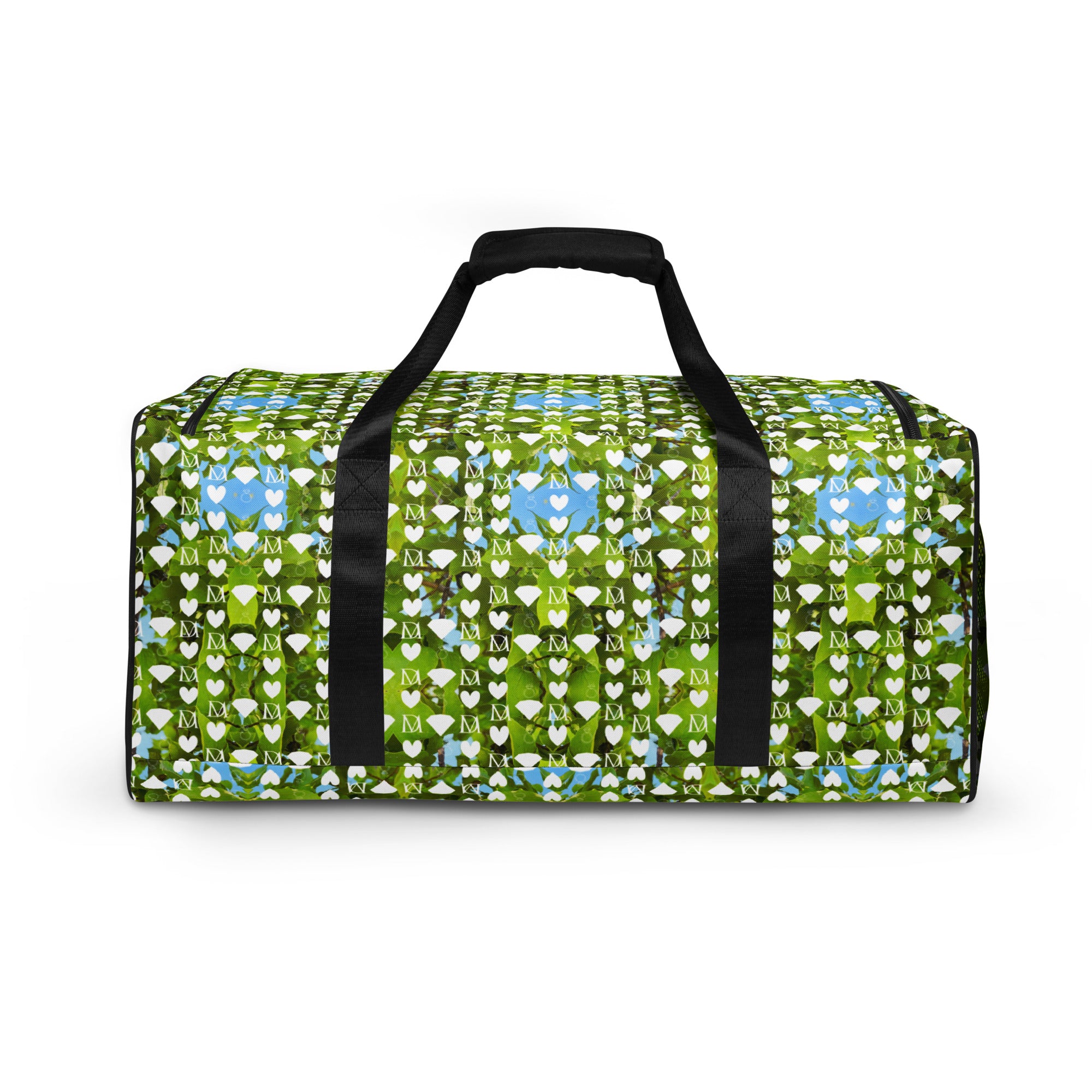 Daemon Luxury Belly Red’s Garden (Rebirth) Borsone duffle bag with all-over white print and vibrant floral design.