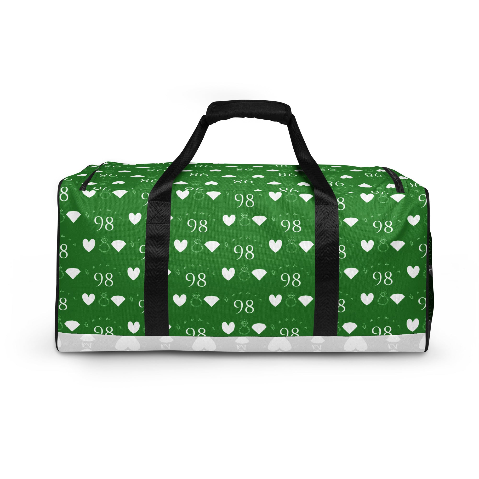 Daemon Luxury Belly Red’s Garden all-over-print duffle bag with vibrant floral design on white background