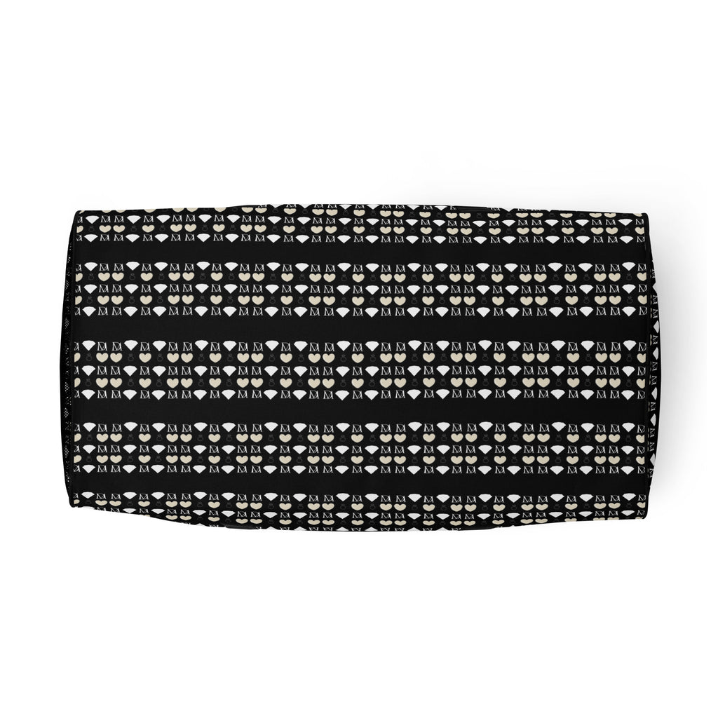 Daemon Frosted Diamonds Rich Love all-over-print duffle bag with white bottom, featuring a stylish diamond pattern design.