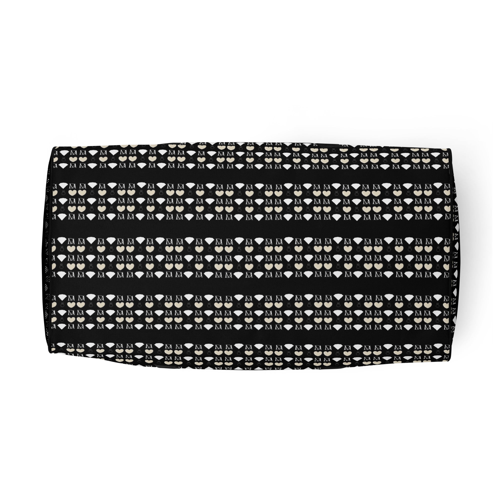 Daemon Frosted Diamonds Rich Love all-over-print duffle bag with white bottom, featuring a stylish diamond pattern design.