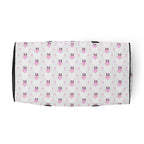 White all-over-print Artica Frosted Hearts duffle bag by Daemon Luxury with a white bottom, stylish and spacious for travel.