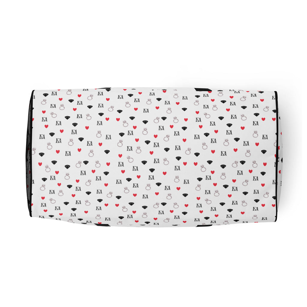 Speckled Diamonds Artica Blizzard Borsone duffle bag by Daemon Luxury with all-over white and black speckled pattern.