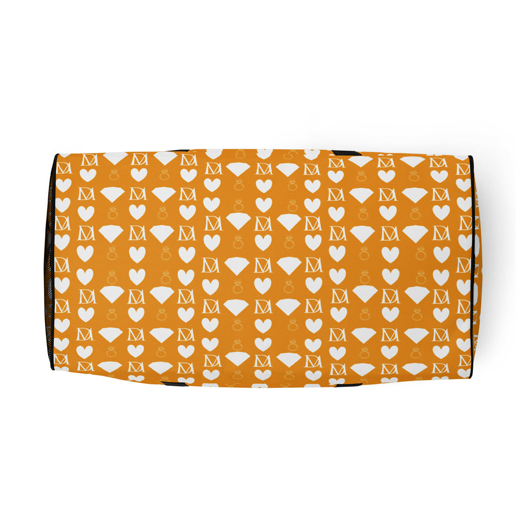 Daemon Luxury Frosted Diamonds Tarmin Honeybees all-over print duffle bag with white bottom, showcasing vibrant geometric pattern.
