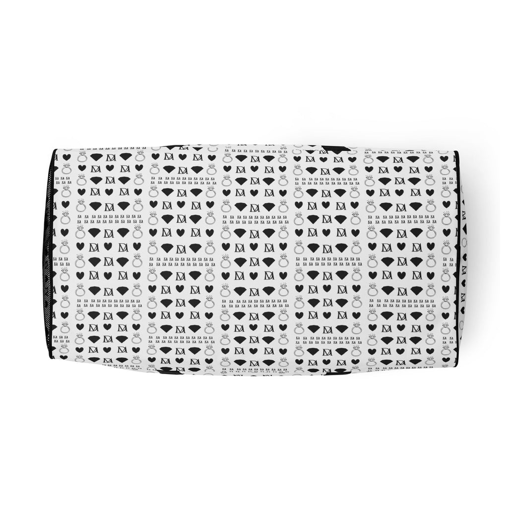Daemon Luxury Dim Diamonds Artica Nero Borsone duffle bag with all-over black and white diamond pattern and white base.
