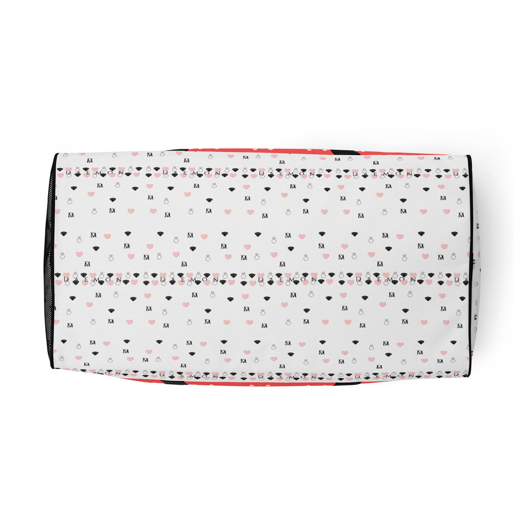 Daemon Luxury SACHI BANS Artica Blizzard duffle bag with all-over print and white bottom for versatile travel and storage.