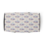 Honeybee Intel forecast duffle bag by Daemon Luxury with all-over print and white bottom, stylish and spacious for travel or gym use.