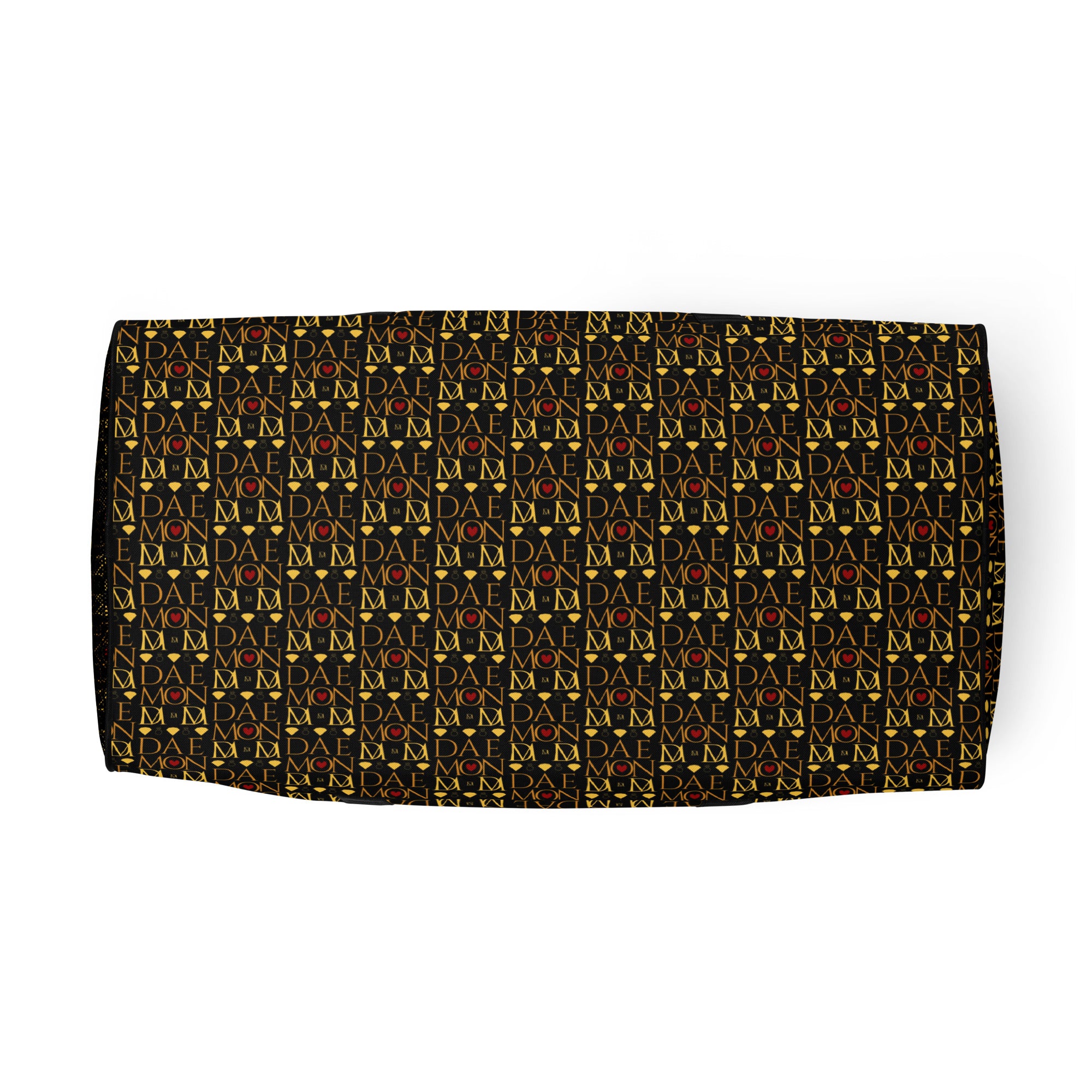 Daemon Luxury Sun Glow California all-over-print duffle bag with white bottom and spacious design for travel or gym use.