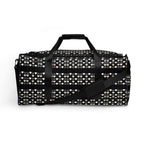 Daemon Frosted Diamonds Rich Love all-over-print duffle bag with white background, featuring a colorful diamond pattern.