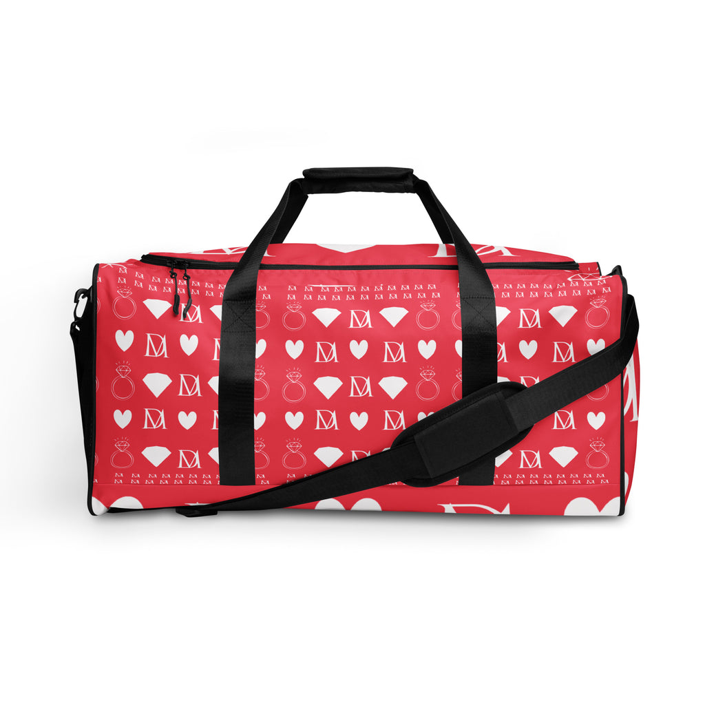 White Daemon Frosted Diamonds La Flame duffle bag with all-over diamond print and sturdy handles.