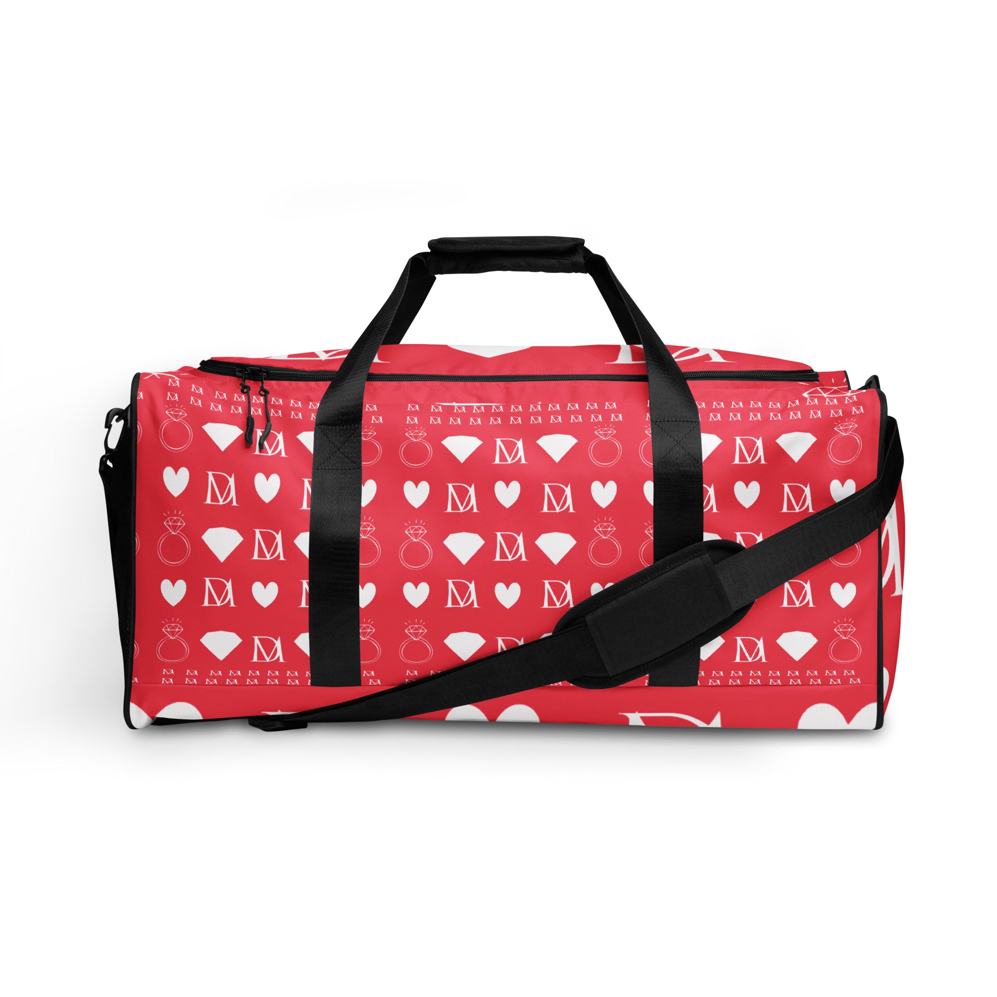 White Daemon Frosted Diamonds La Flame duffle bag with all-over diamond print and sturdy handles.