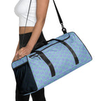 Daemon Luxury Pacifica Illusion oceanic hologram all-over-print duffle bag with white background and sturdy handles.