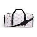 White frosted hearts all-over print duffle bag by Daemon Luxury, stylish and spacious with a sleek design.