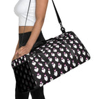 White Daemon Luxury Frosted Hearts (Nemesis) duffle bag with all-over heart print and sturdy handles.