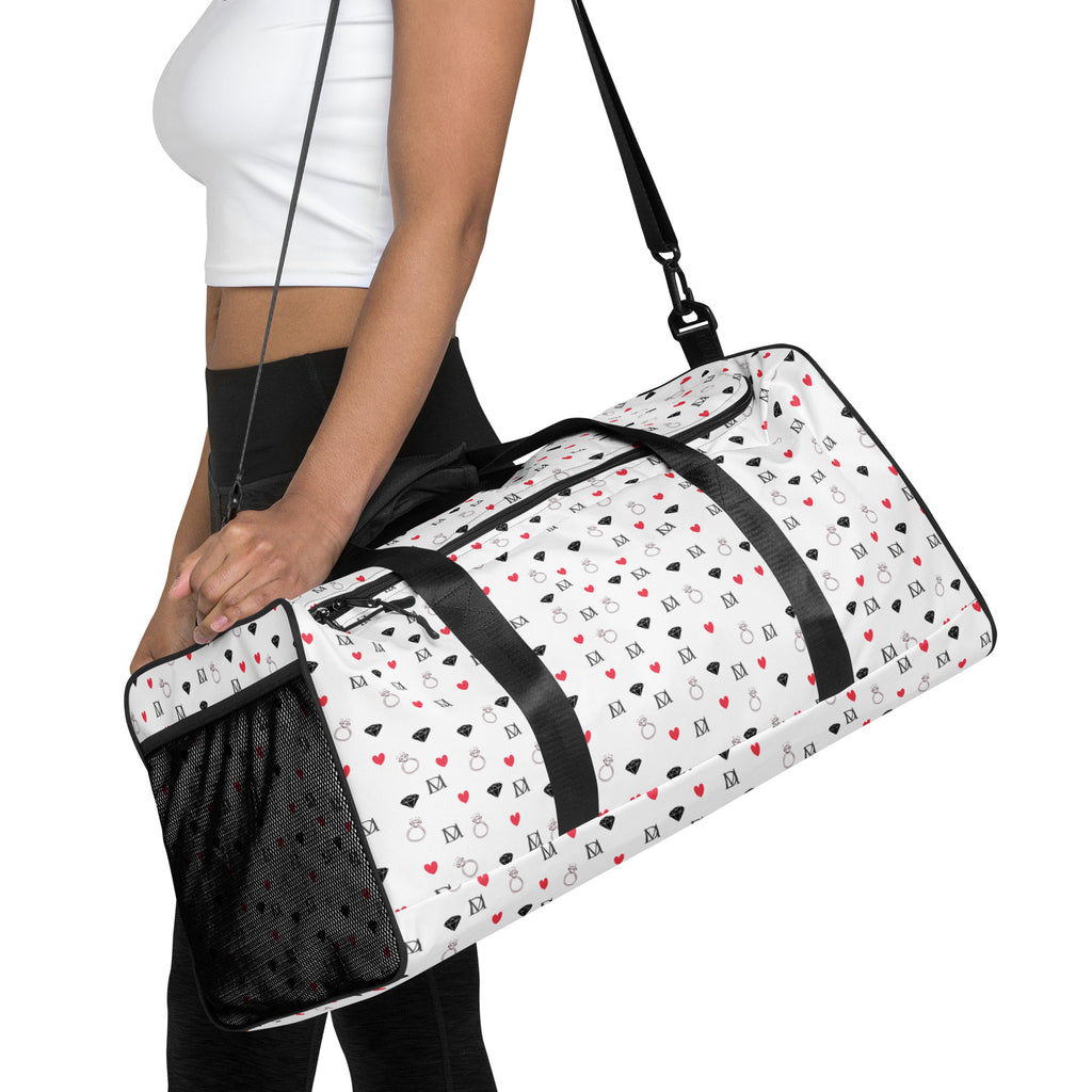 Daemon Luxury Speckled Diamonds Artica Blizzard Borsone duffle bag with all-over white and diamond print design.