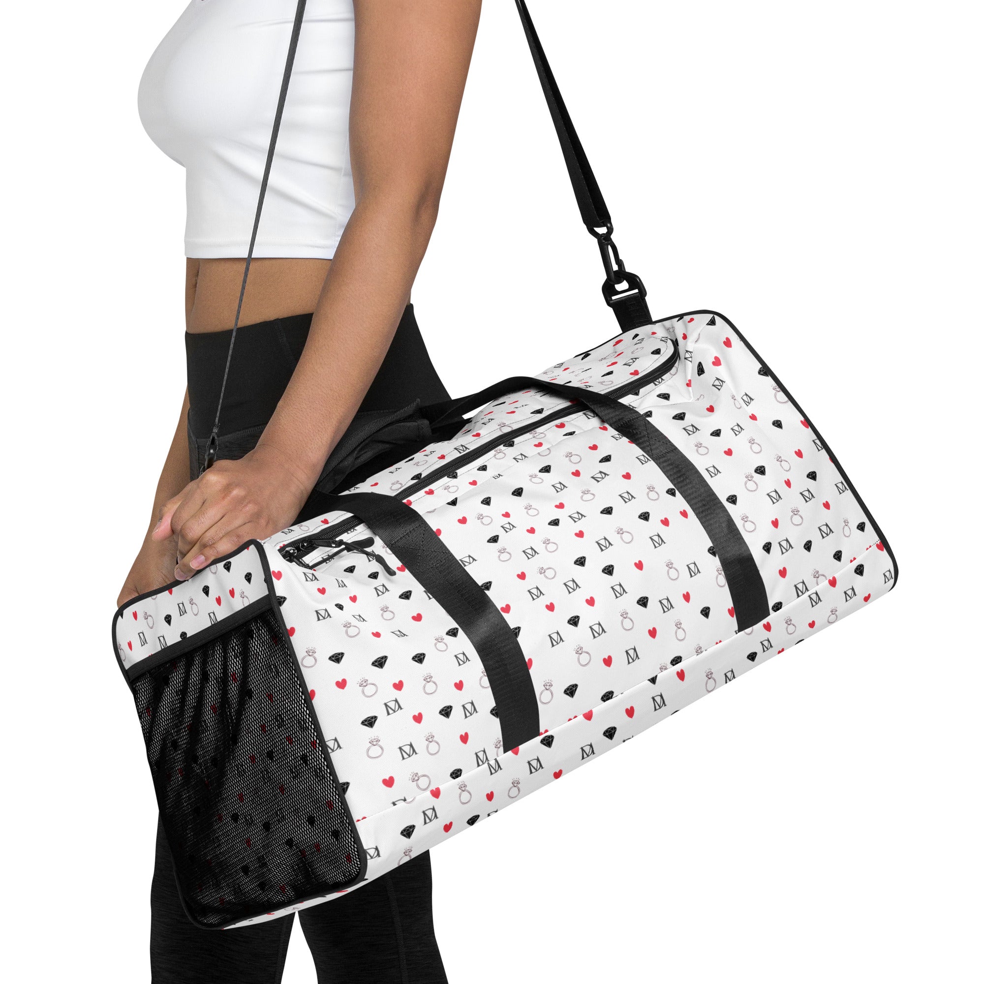 Daemon Luxury Speckled Diamonds Artica Blizzard Borsone duffle bag with all-over white and diamond print design.