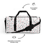 White Daemon Luxury Speckled Diamonds Artica Blizzard duffle bag with all-over print, durable fabric, and spacious design for travel.