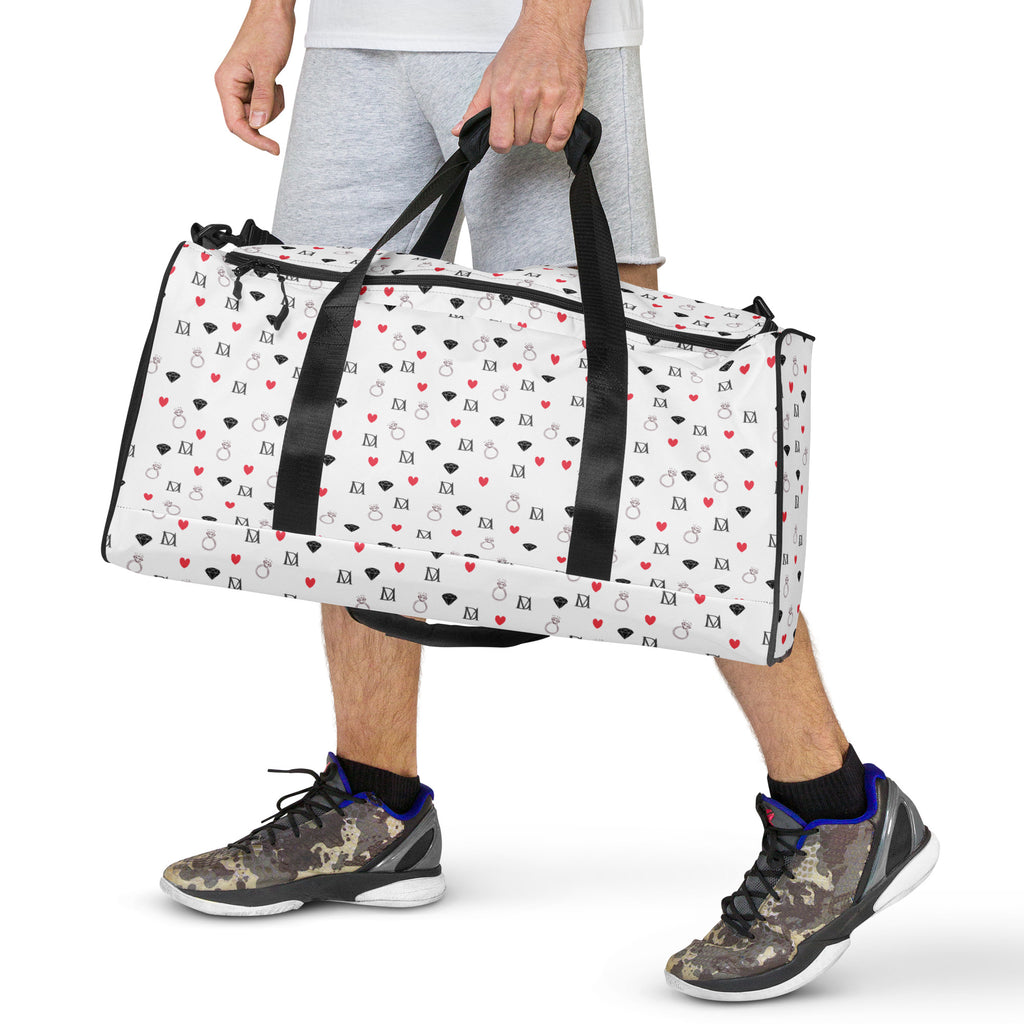 Daemon Luxury Speckled Diamonds Artica Blizzard duffle bag with all-over white print and stylish design.
