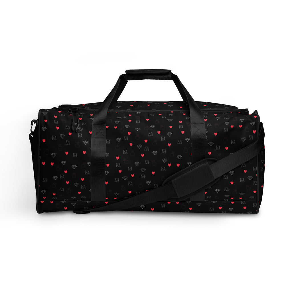 Daemon Luxury Speckled Diamonds NEMESIS duffle bag with all-over white print, featuring a spacious design and sturdy handles.